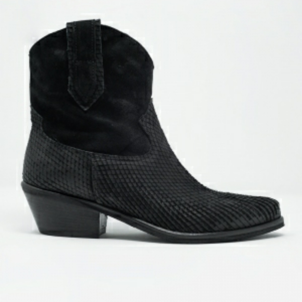 Genuine Suede and Embossed Leather Boots - Picture 3 of 5